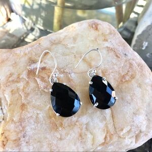 Faceted black onyx 925 sterling silver earrings, NWT